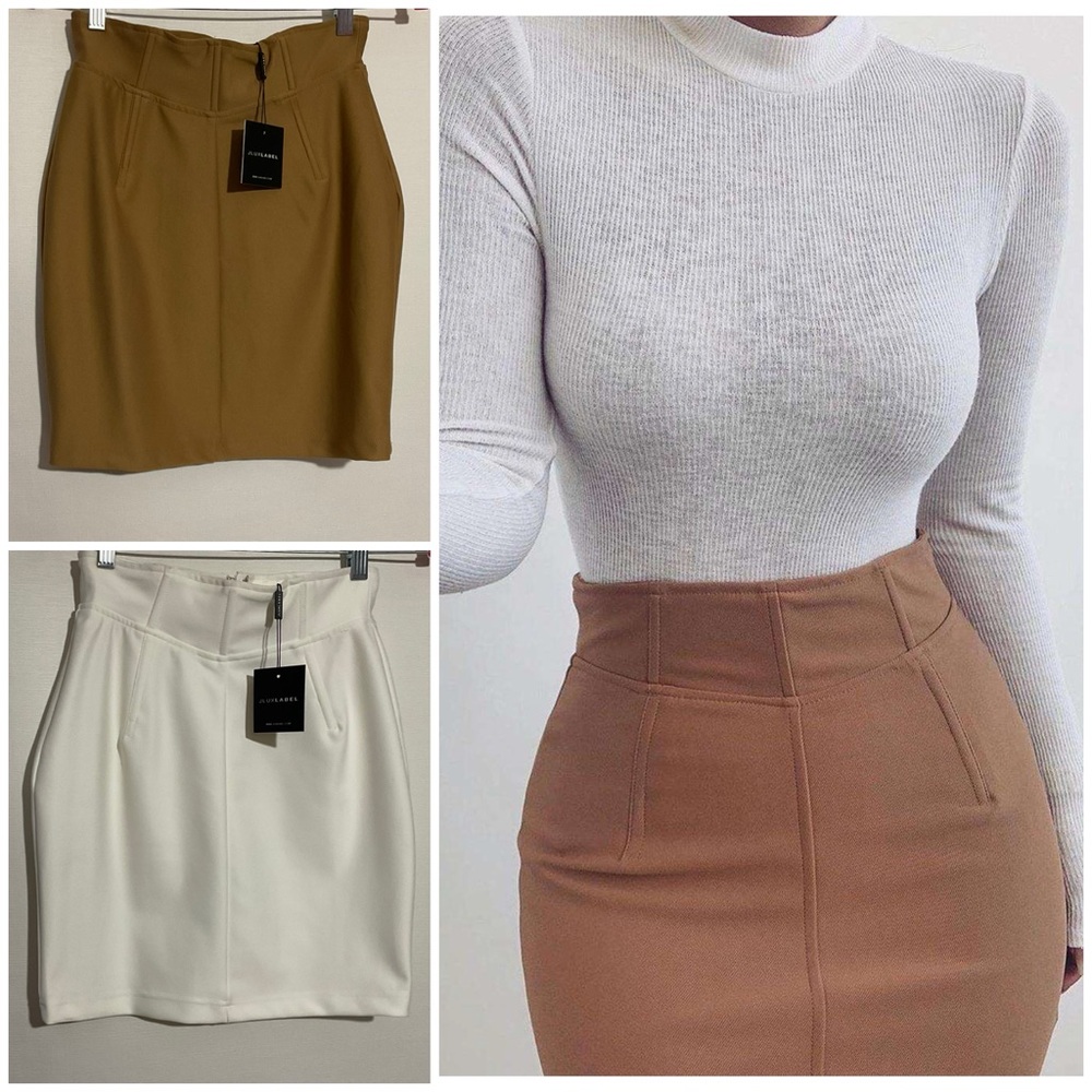 JLUXLABEL Mini Skirt Set - Tan and White